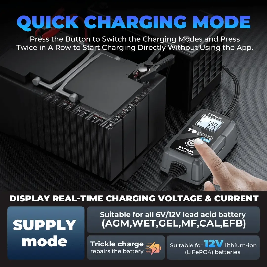 Topdon USA TB6000Pro 2-IN-1 Smart Car Battery Charger & Tester - Image 4